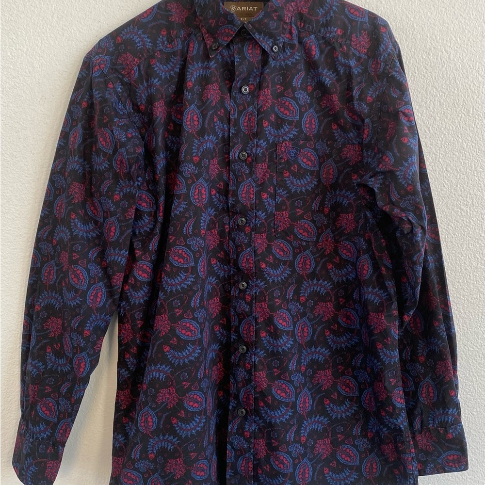 Ariat Women’s Button Down Shirt Black With Paisley Details %100 Cotton Small